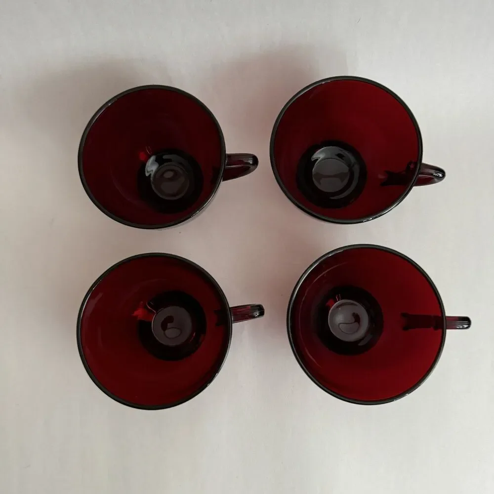 (4) Vintage Anchor Hocking Royal Ruby‎ Red Glass Teacups Cup 6oz